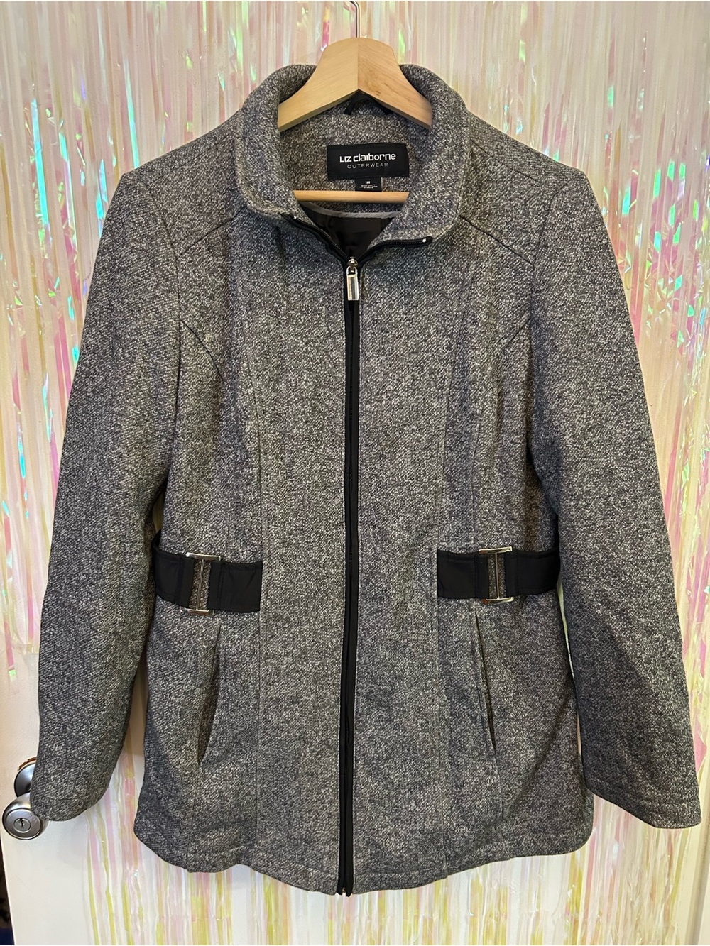 Liz Claiborne Heather Gray Zip Jacket/Coat Size Medium